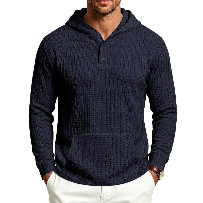 Herren Kapuzen-Henley-Pullover mit Zopfstruktur, Kängurutasche und Rippbündchen Shop Nory