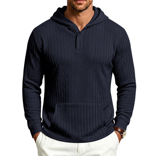 Herren Kapuzen-Henley-Pullover mit Zopfstruktur, Kängurutasche und Rippbündchen Shop Nory