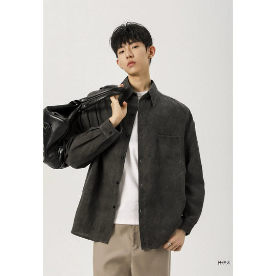 Herren Oversized Leinenoptik Hemd mit Brusttasche Shop Nory