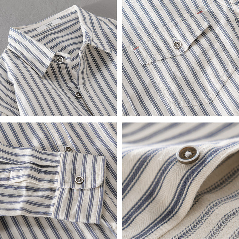 Herren Gestreiftes Overshirt aus leichter Baumwollmischung mit Brustklappe und Relaxed-Fit Shop Nory