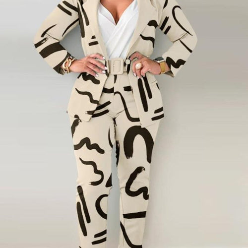 Damen Tailoring-Set mit Animal-Print-Revers, tailliertem Gürtelblazer und High‑Waist-Slimhose Shop Nory