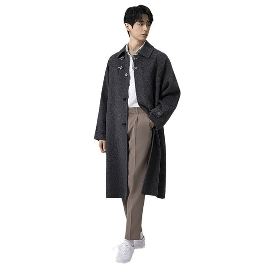 Herren Strukturierter Maxilanger Wollmix-Übermantel mit geradem Schnitt und dekorativen Knebelverschlüssen Shop Nory