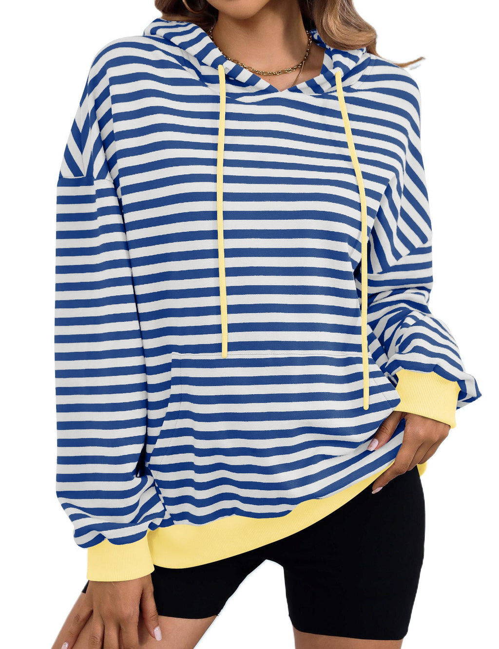 Damen lässiger Kapuzenpullover mit buntem Streifenmuster