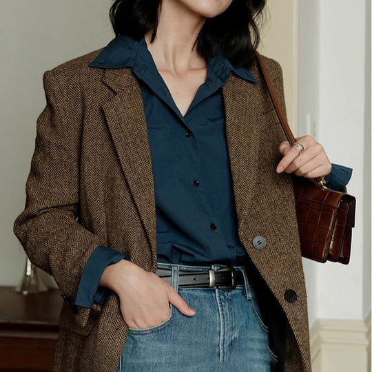 Damen Eleganter Herringbone Blazer Shop Nory