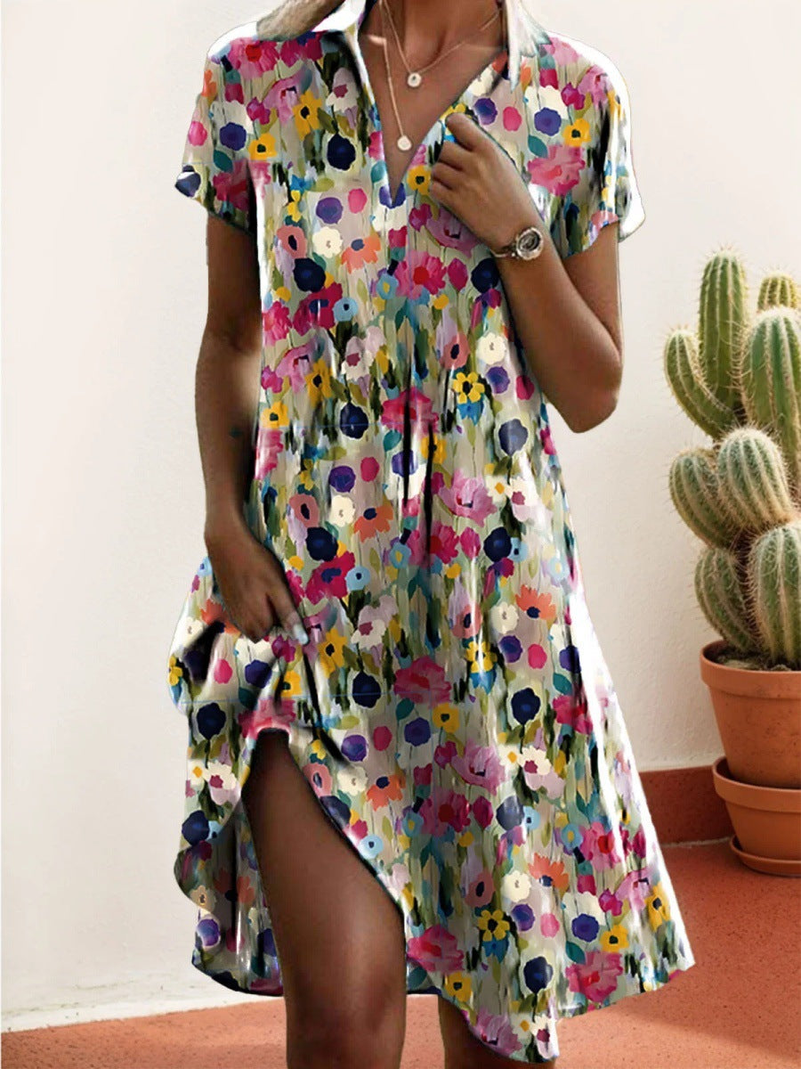 Damen Frischblumen-Hemdkleid mit Knopfverschluss und lässigem Schnitt