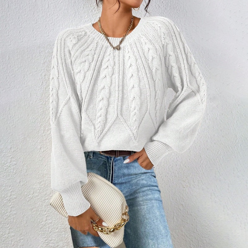 Damen nan kurzer Zopfmuster-Strickpullover mit Ballonärmeln und geripptem Saum Shop Nory