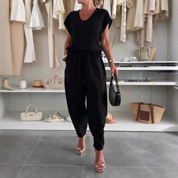 Damen lässiger Jumpsuit mit elastischem Bund und praktischen Taschen