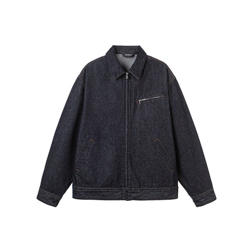 Herren Boxy-Denimjacke mit durchgehendem Reißverschluss, Brust-Reißverschlusstasche und Hemdkragen Shop Nory