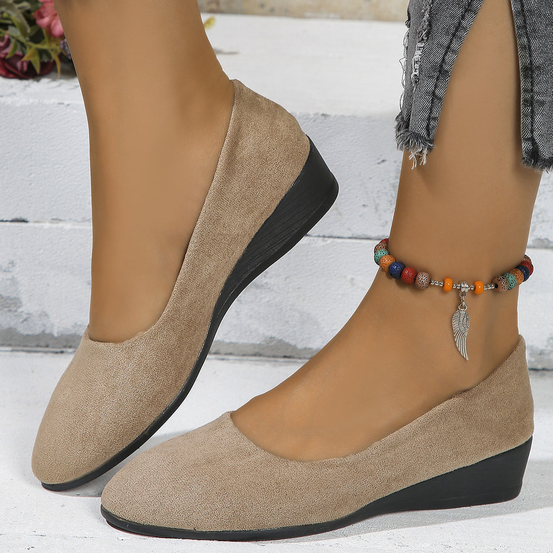 Damen Komfort-Keilabsatz-Ballerina aus Veloursleder Shop Nory