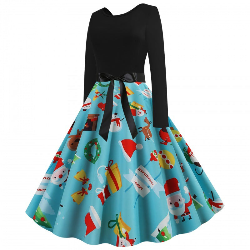 Damen Retro-Festkleid mit kontrastiertem Oberteil, ausgestelltem Tellerrock und Satintaillengürpe Shop Nory