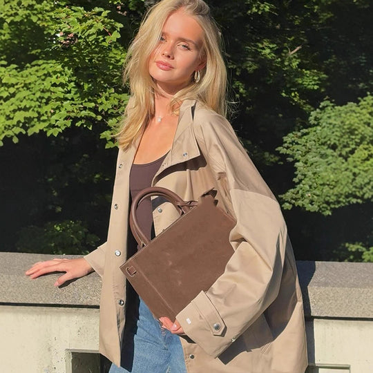 Damen Oversize Kurzmantel im Trench‑Look mit kastiger Silhouette und verdeckter Druckknopfleiste Shop Nory