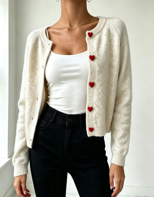 Damen Strickcardigan mit herzförmigen Zierknöpfen und weicher Mohair-Optik Shop Nory