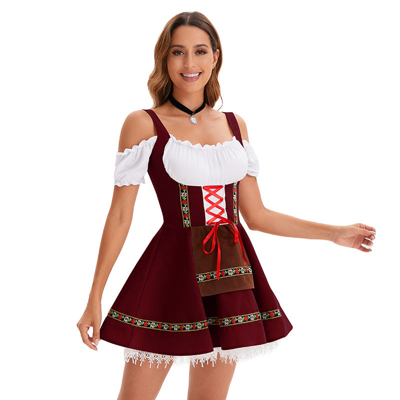 Damen nan traditionelles Oktoberfest Dirndl Minikleid mit Schnürung und abnehmbarer Schürze Shop Nory