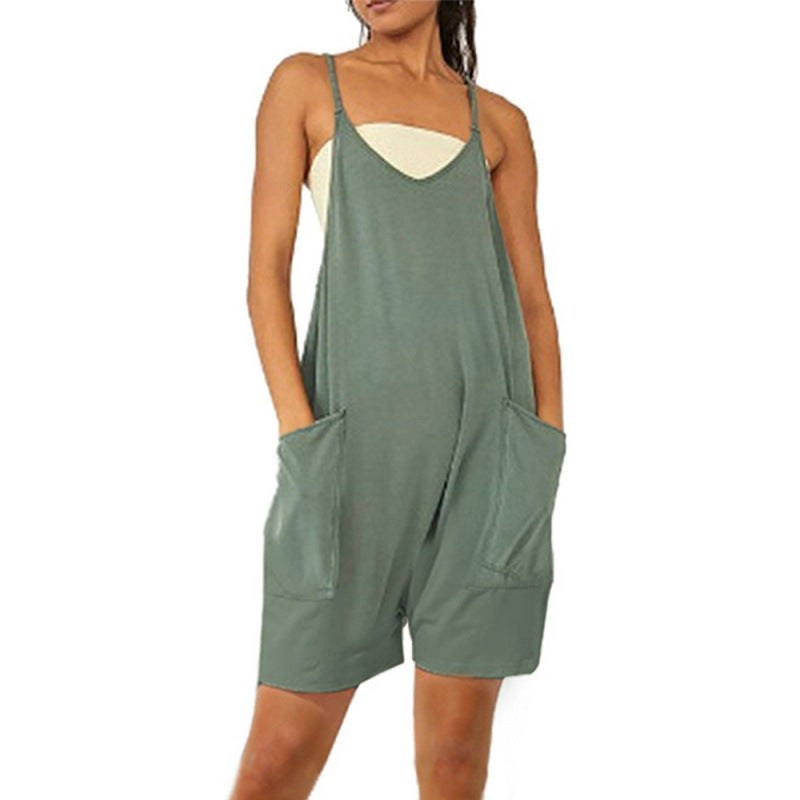 Damen Lässiger Jumpsuit mit tiefem Ausschnitt und praktischen Taschen