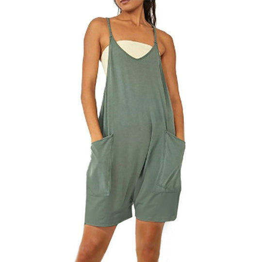 Damen Lässiger Jumpsuit mit tiefem Ausschnitt und praktischen Taschen