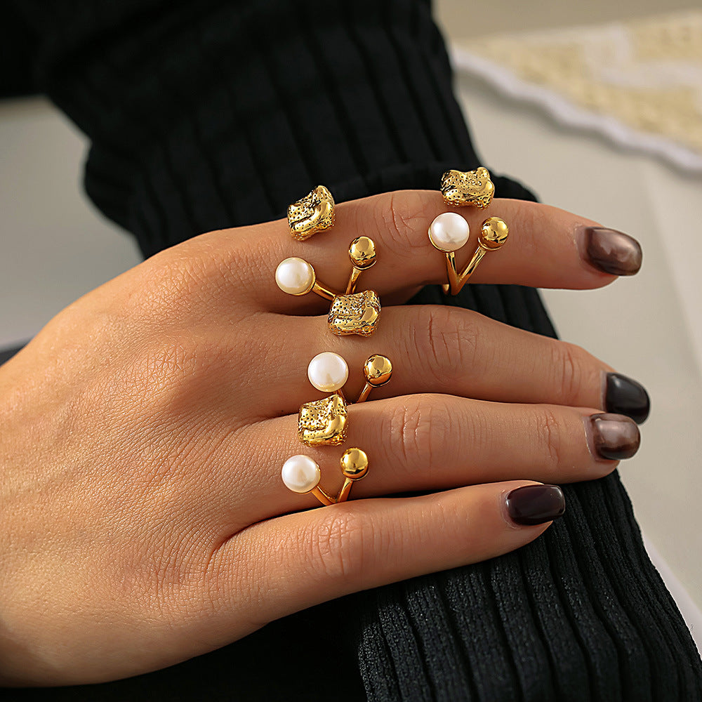 Damenring mit einzigartigem Design und frischer Perle Shop Nory