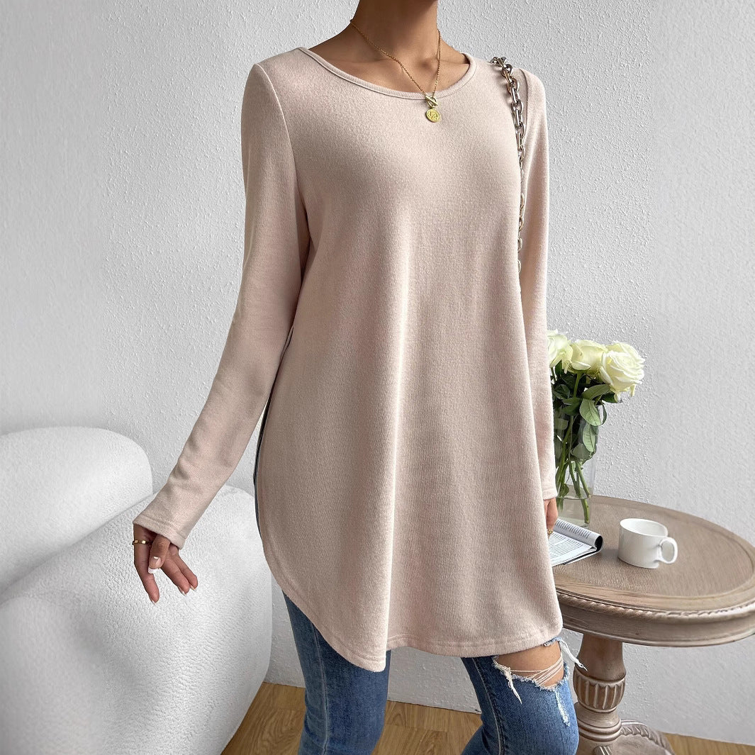 Damen Oversize Longline Feinstrick-Tunika mit Rundhalsausschnitt Shop Nory