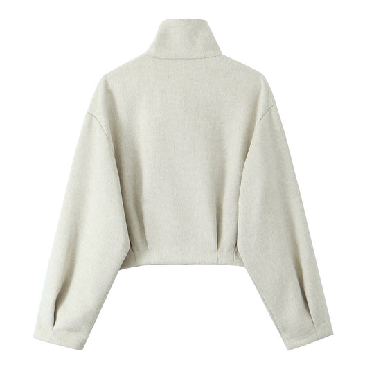 Damen Kastige Fleecejacke mit Stehkragen und verdecktem Reißverschluss Shop Nory