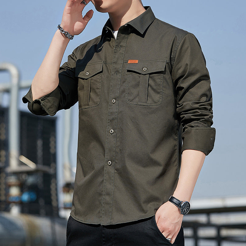Herren leichtes Utility-Overshirt aus Baumwoll-Canvas mit Brustpattentaschen Shop Nory