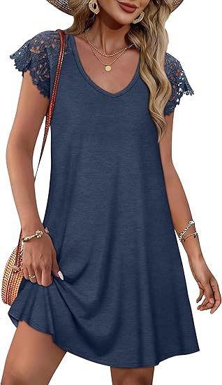 Damen Sommerkleid mit eleganten Spitzenärmeln und floralem Muster