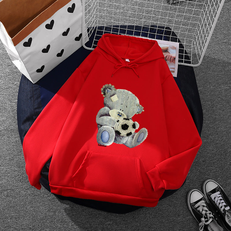 Damen nan kuscheliger Kapuzenpullover mit Teddy-Applikation, weichem Fleece-Futter und Kängurutasche Shop Nory