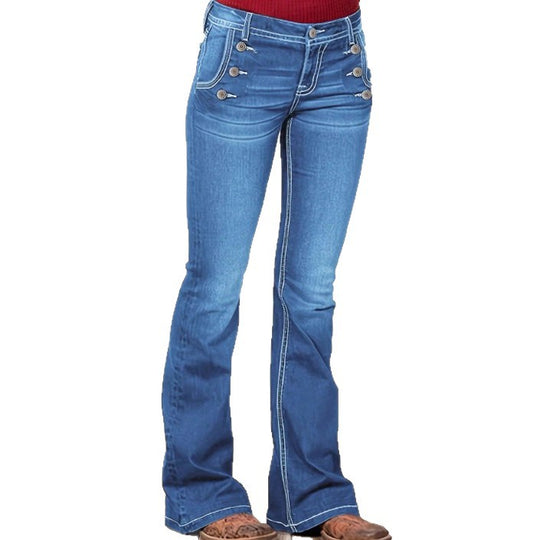 Damen Taillenhohe Denim‑Flare‑Jeans mit seitlicher Zierknopfleiste und sculptendem Sitz Shop Nory