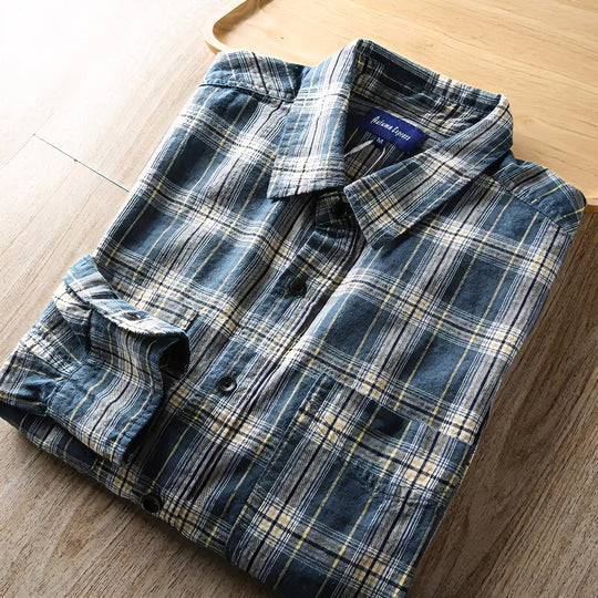 Herren Kariertes Flanellhemd mit Brusttaschen und Regular-Fit Shop Nory