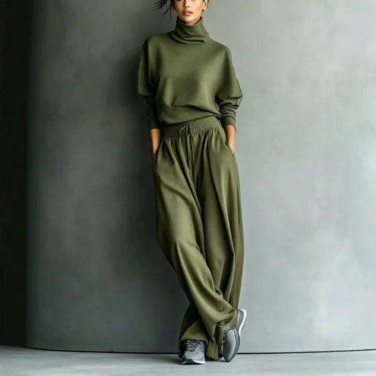 Damen Strick-Loungewear-Set mit Rollkragen und weiten Palazzo-Hosen Shop Nory