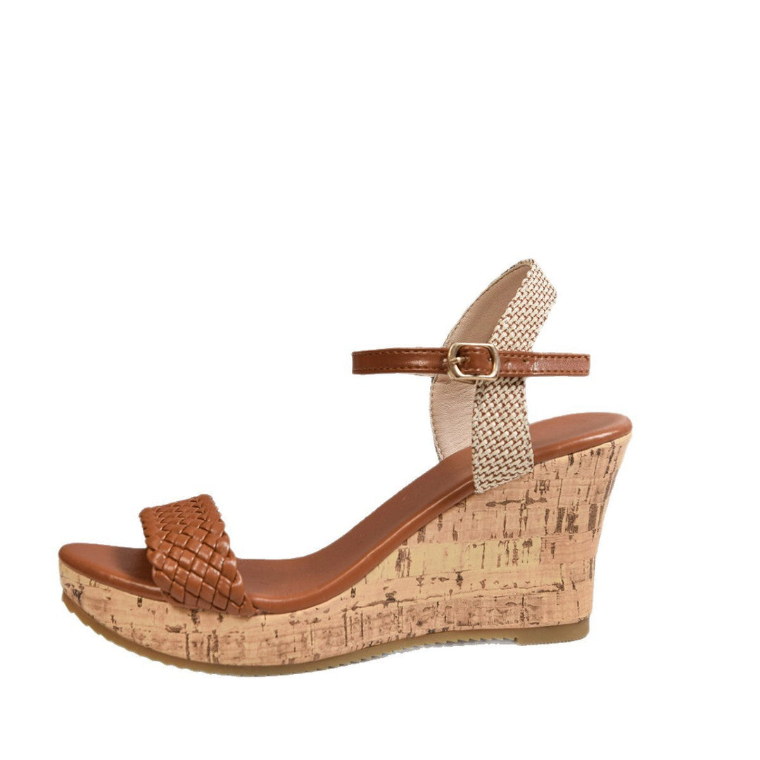 Damen Wedge-Sandaletten mit geflochtenem Riemen und Kork-Absatz