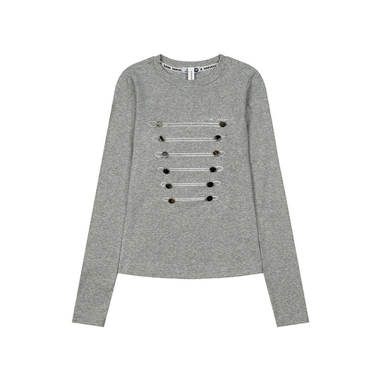 Damen Langarmshirt mit dekorativer Kordel- und Knopfapplikation Shop Nory