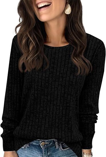 Damen Strukturierter Rippstrick-Pullover mit Rundhalsausschnitt, legerer Silhouette und weichen Bündchen Shop Nory