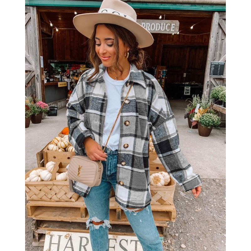 Damen Karierte Flanelljacke