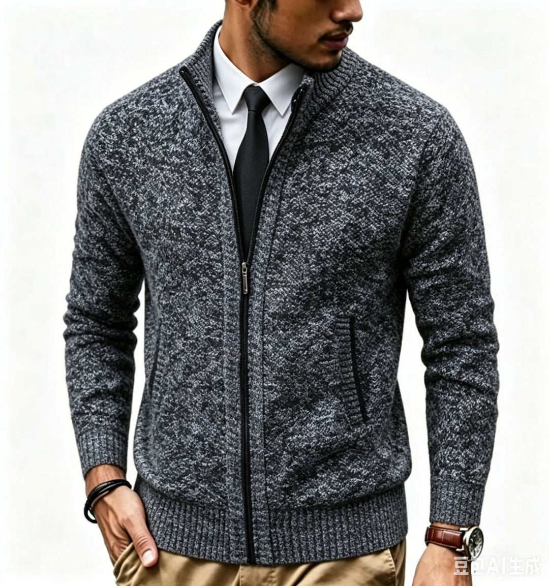 Herren Strukturstrick-Cardigan mit durchgehendem Reißverschluss und Stehkragen Shop Nory