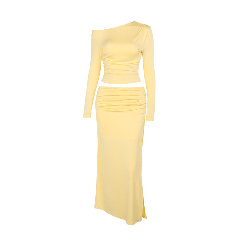 Damen Asymmetrisches Crop‑Top und taillenbetonter Maxirock‑Set aus Stretchjersey Shop Nory