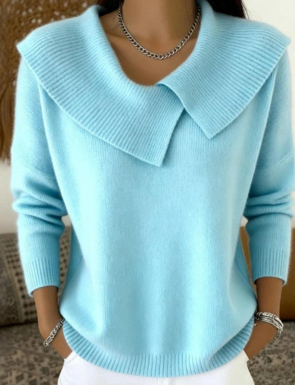Damen nan grobgestrickter Pullover mit übergroßem Matrosenkragen und gerippten Abschlüssen Shop Nory
