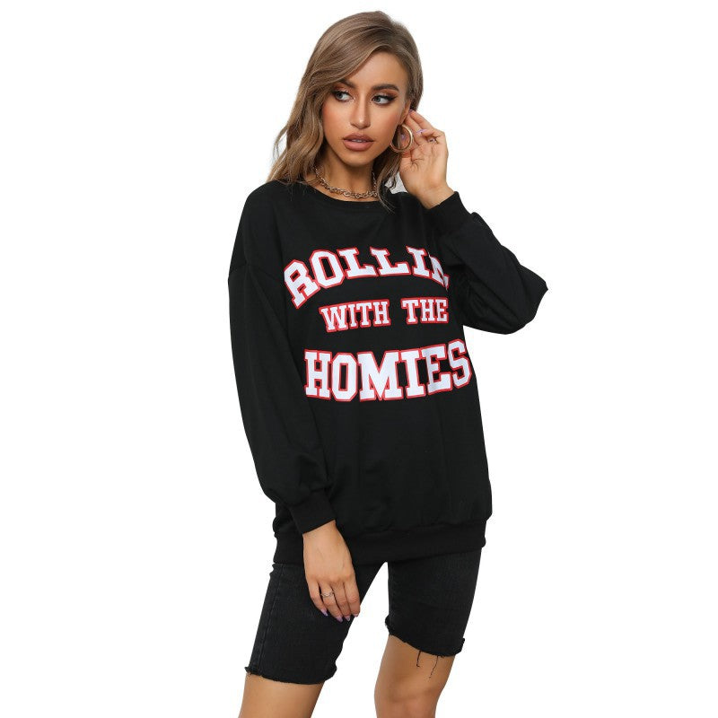 Damen Oversize College-Sweatshirt mit großem Frontprint, Rundhals & geripptem Saum Shop Nory