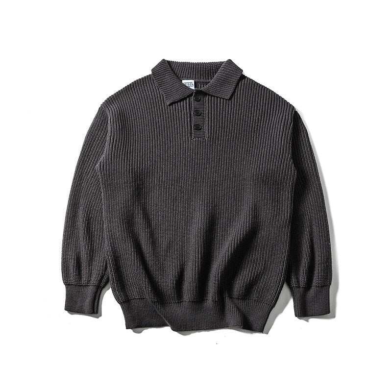 Herren Waffelstrick-Polopullover mit halber Knopfleiste und gerippten Bündchen Shop Nory