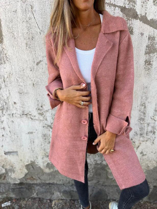 Damen nan Oversize Wollmix-Mantel mit Reverskragen aufgesetzten Taschen geknöpfter Front und umgeschlagenen Ärmeln Shop Nory