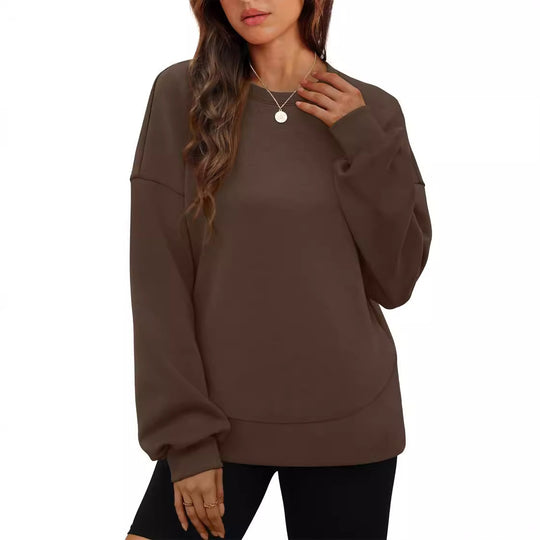 Damen nan lässiges Oversize Rundhals-Sweatshirt mit überschnittener Schulter gerundetem Saum und weichem Innenfutter Shop Nory
