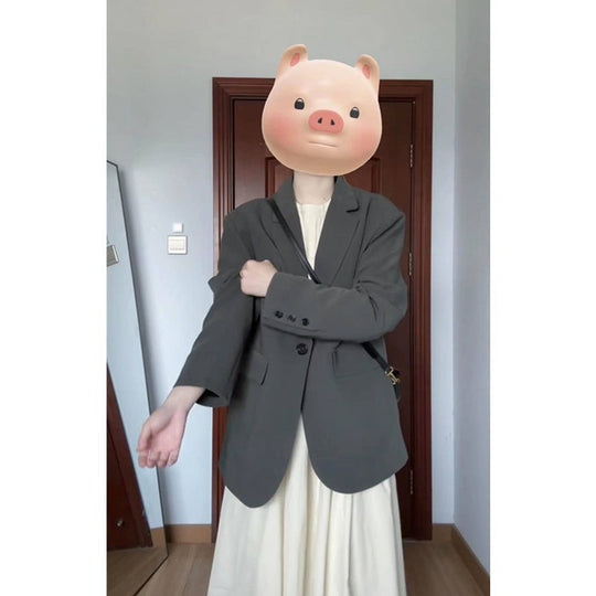 Damen Oversize Einreihiger Blazer mit lässigem Schnitt und aufgesetzten Taschen Shop Nory
