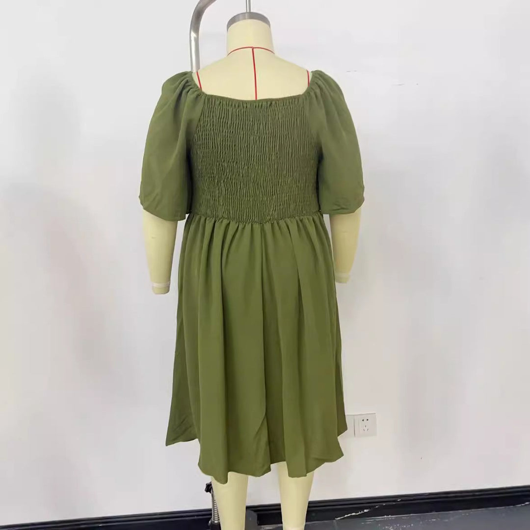 Damen A-Linien Midikleid mit Knoten-Detail, Puffärmeln und Knopfleiste Shop Nory