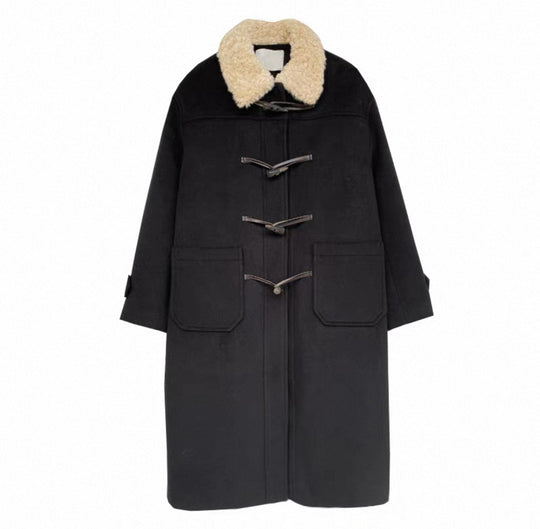 Damen Langer Duffle‑Mantel mit Teddykragen, Knebelverschlüssen und aufgesetzten Taschen Shop Nory