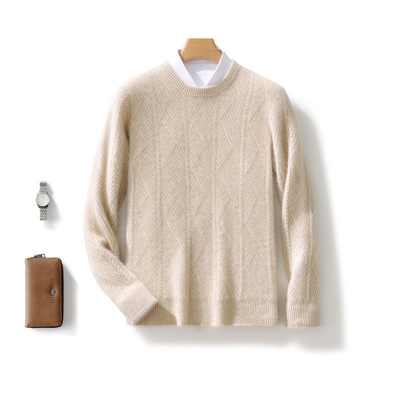 Herren strukturierter Rundhalspullover aus weichem Wollmix mit Chevron‑Strick Shop Nory