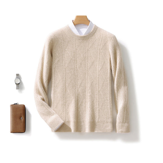 Herren strukturierter Rundhalspullover aus weichem Wollmix mit Chevron‑Strick Shop Nory