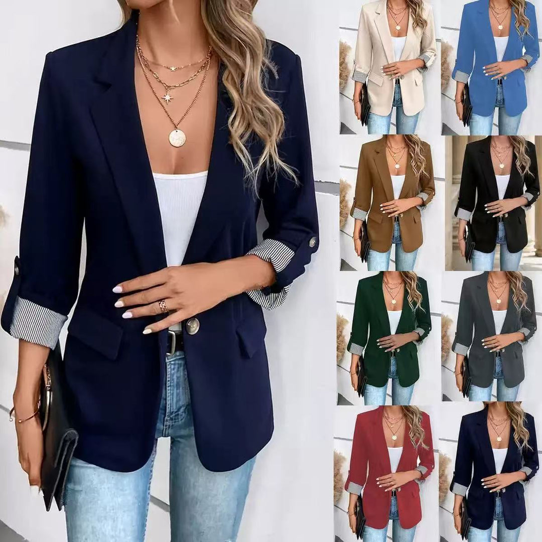 Damen Casual-Blazer mit gekrempelten Ärmeln und gestreiftem Futter Shop Nory