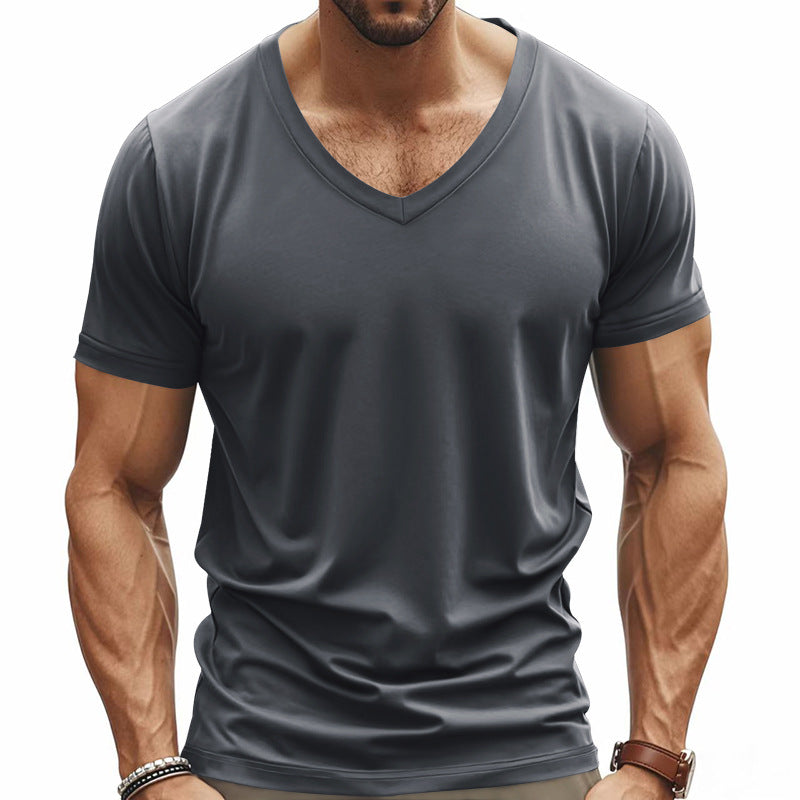 Herren V-Ausschnitt T-Shirt aus atmungsaktivem Baumwollmix mit modernem Schnitt