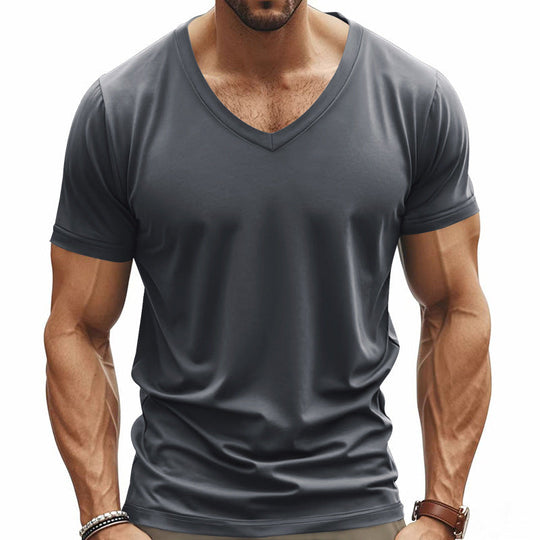 Herren V-Ausschnitt T-Shirt aus atmungsaktivem Baumwollmix mit modernem Schnitt