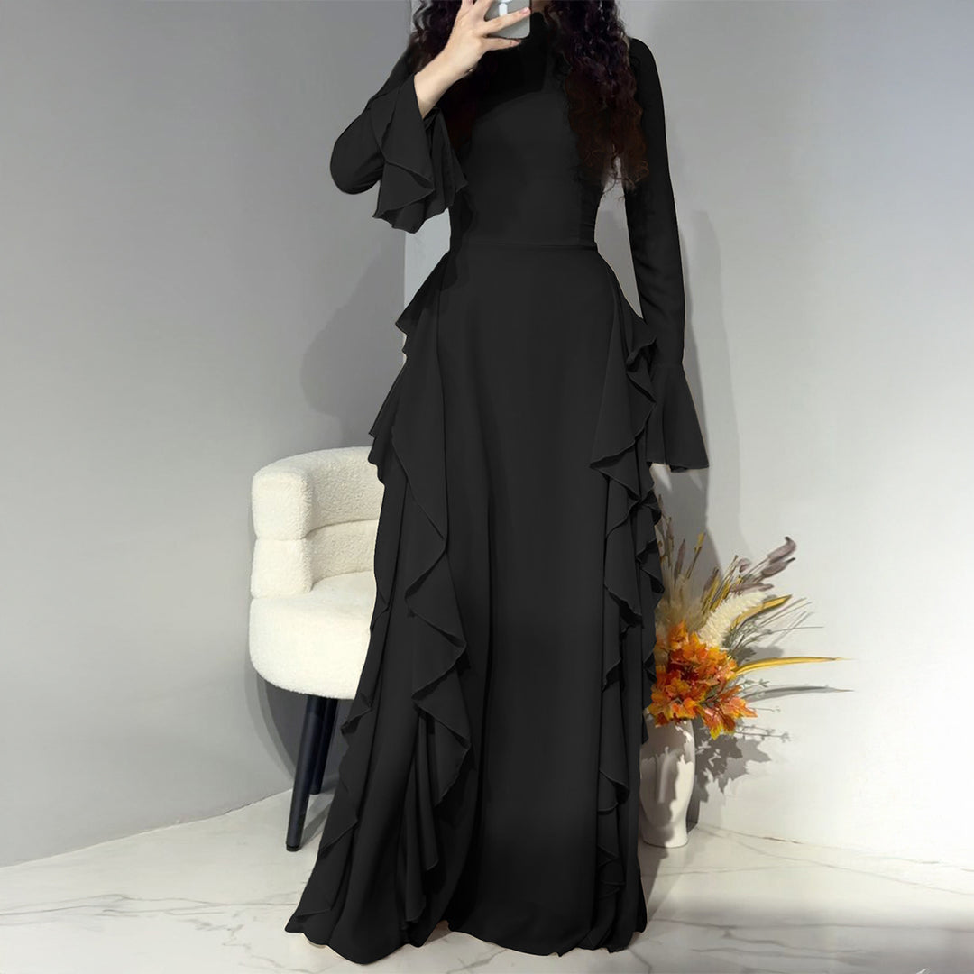 Damen nan Maxikleid mit Volantbesatz, taillierter Empire‑Silhouette und langen Glockenärmeln Shop Nory