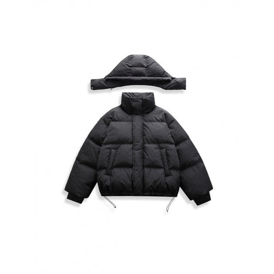 Unisex Kurze Steppjacke mit Kapuze, hohem Stehkragen und verstellbarem Saum Shop Nory