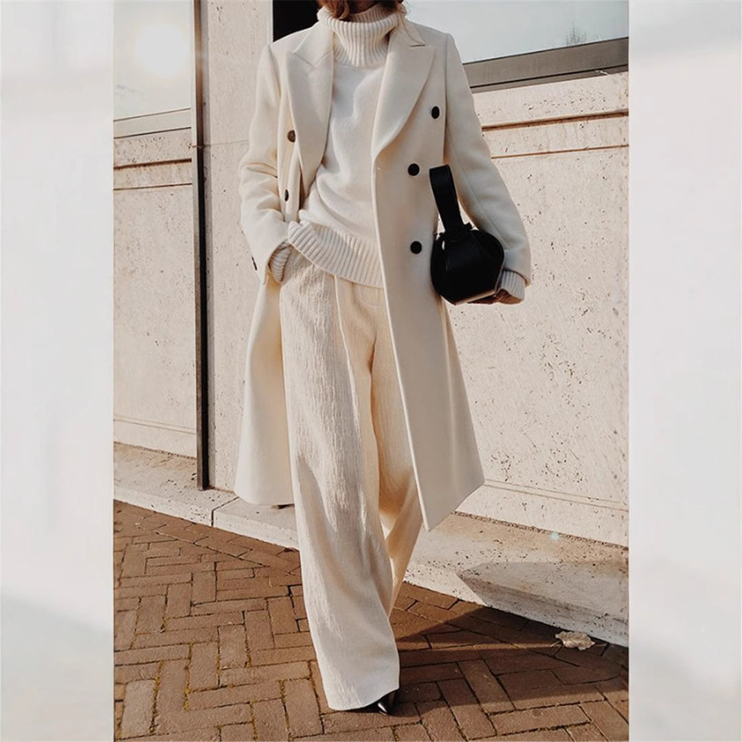Frauen Doppelreiher Wollmischung Mantel mit oversized Schnitt und breiten Revers Shop Nory